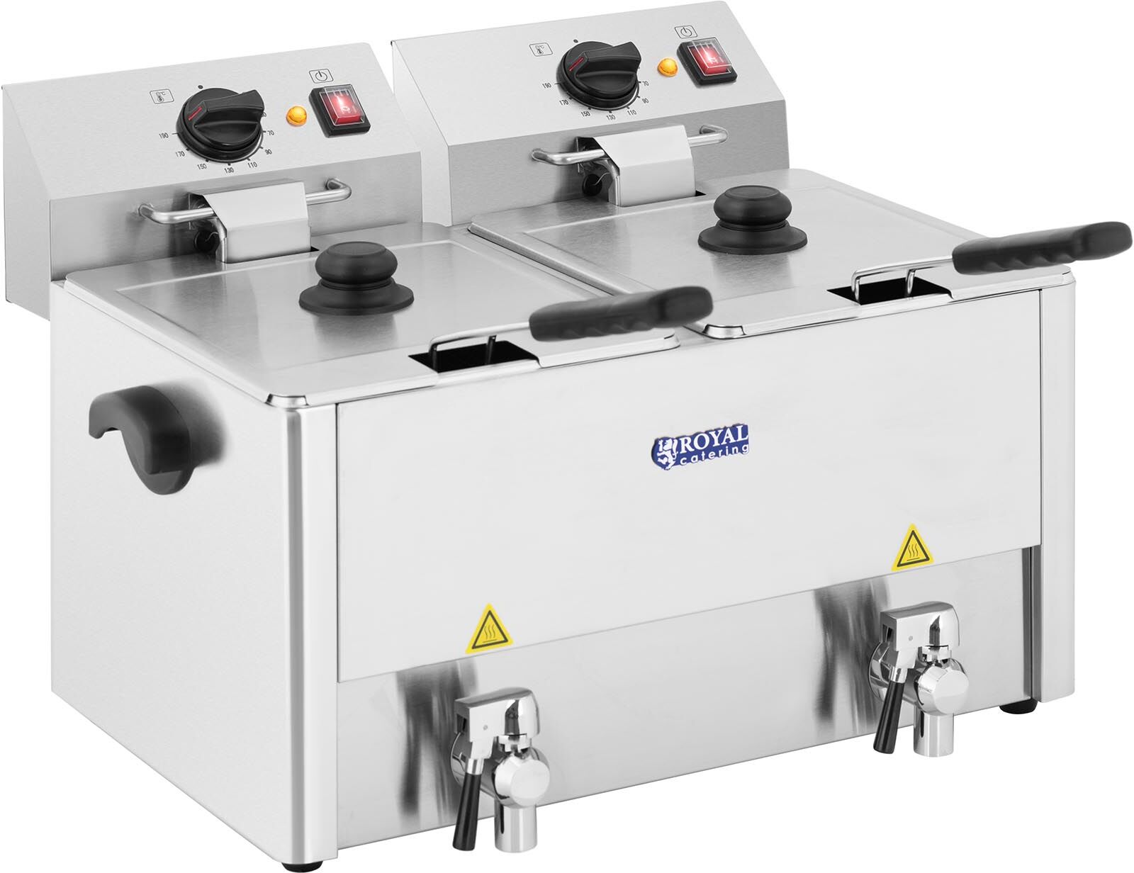 Dobbelt frituregryde - 2 x 13 l - 6500 W - EGO-termostat - afløbshane - Royal Catering RCEF 13D-EGO