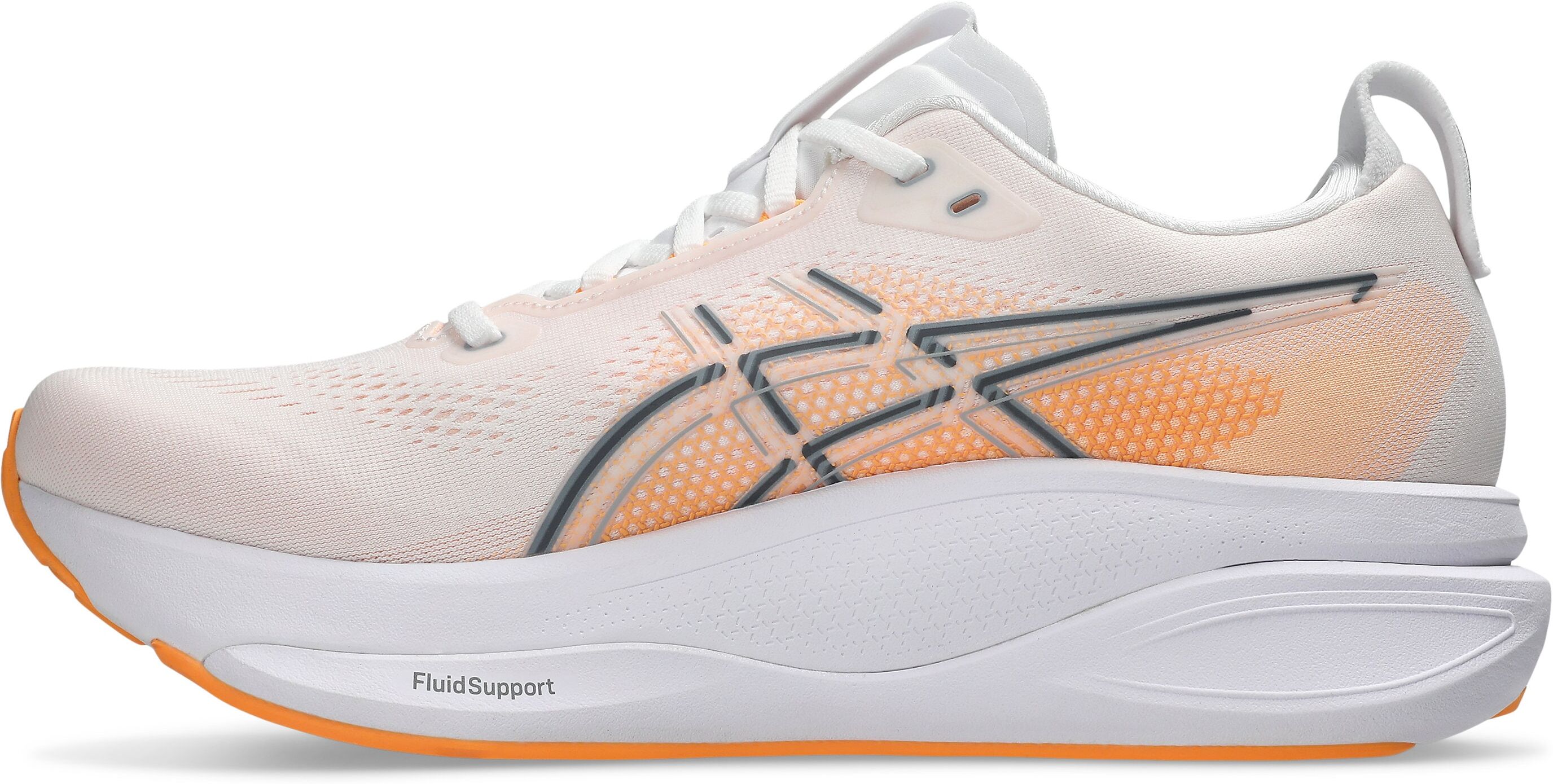 Laufschuh ASICS "GEL-KAYANO 33", Herren, Gr. 43,5, orange (weiß, stadium orange), Synthetik, Schuhe Laufschuh, für mehr Stabilität weiß, stadium orange 43,5