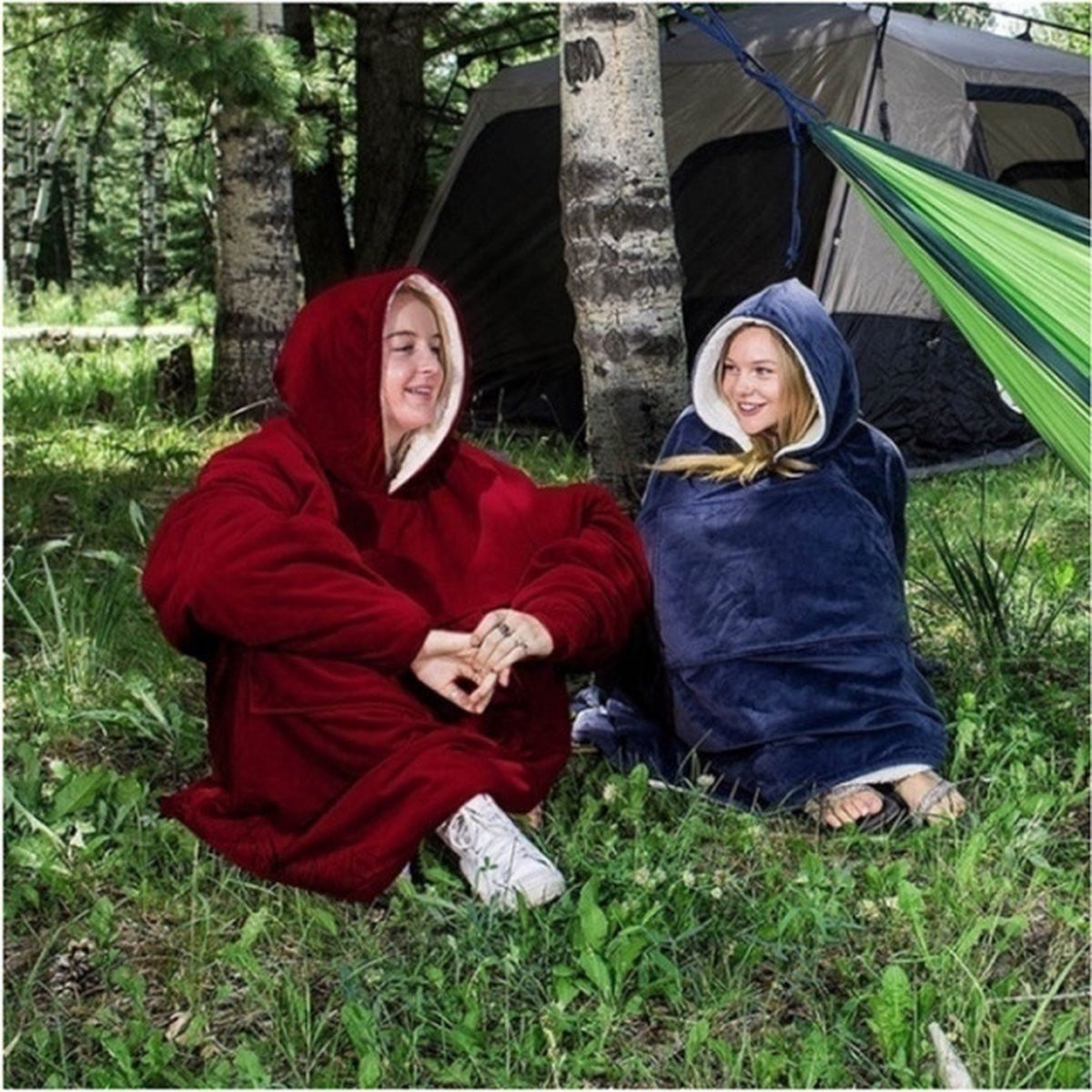 Unisex Oversized Hoodie Blanket met Capuchon - Navy Blue