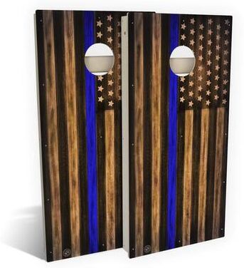 Skip's Garage Charred Police Thin Blue Line Outdoor Cornhole Board Set