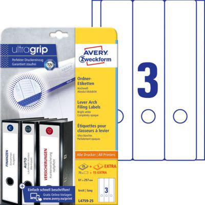 AVERY® Zweckform Ordner-Etiketten, ultragrip, 75 + 15 Stück