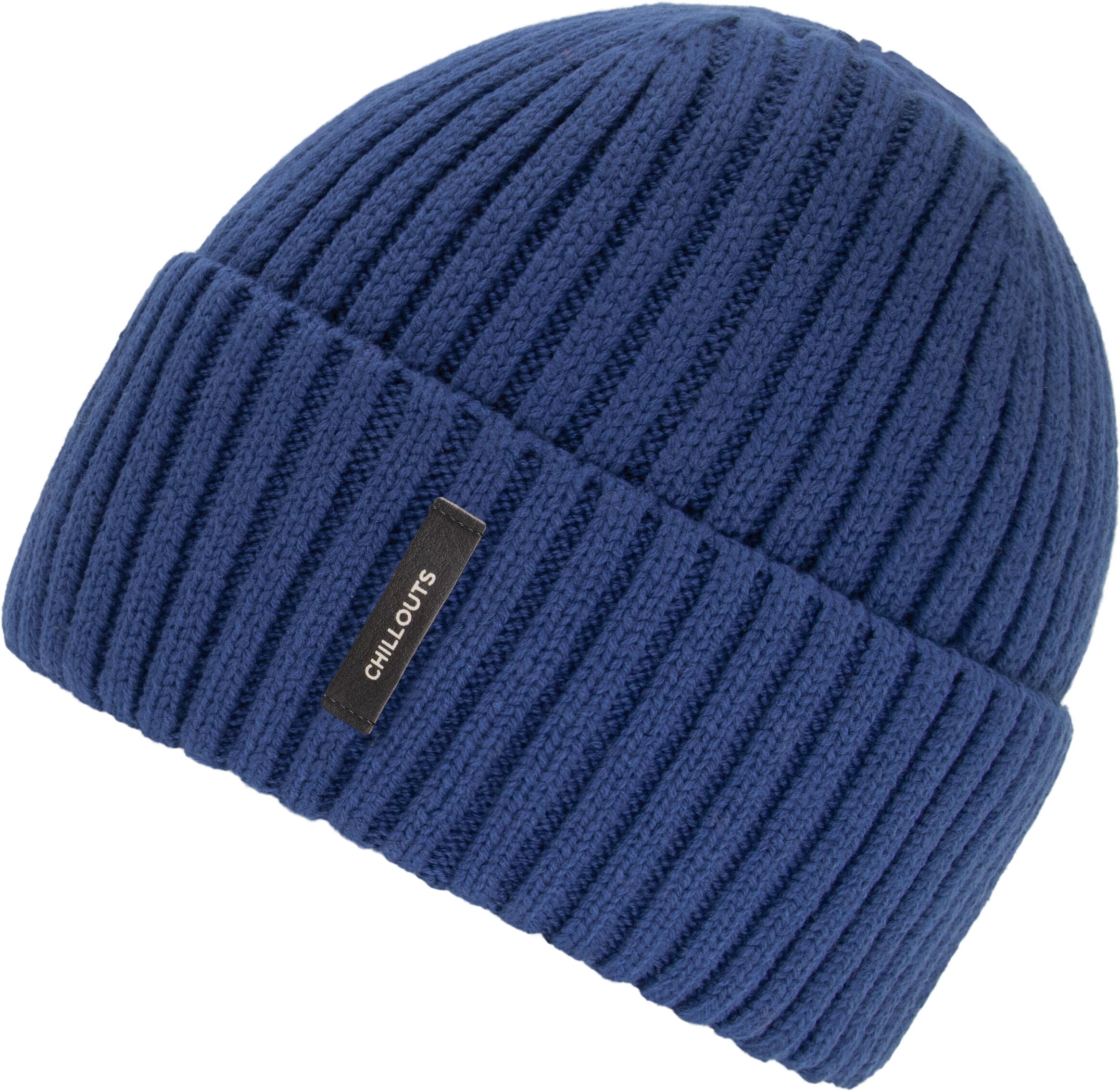 Beanie CHILLOUTS "Luke Hat", blau, Strick, Obermaterial: 60% Baumwolle, 40% Polyester, Mützen Beanie, Beanie mit minimalistischem Design und maximaler Funktionalität blau Einheitsgröße