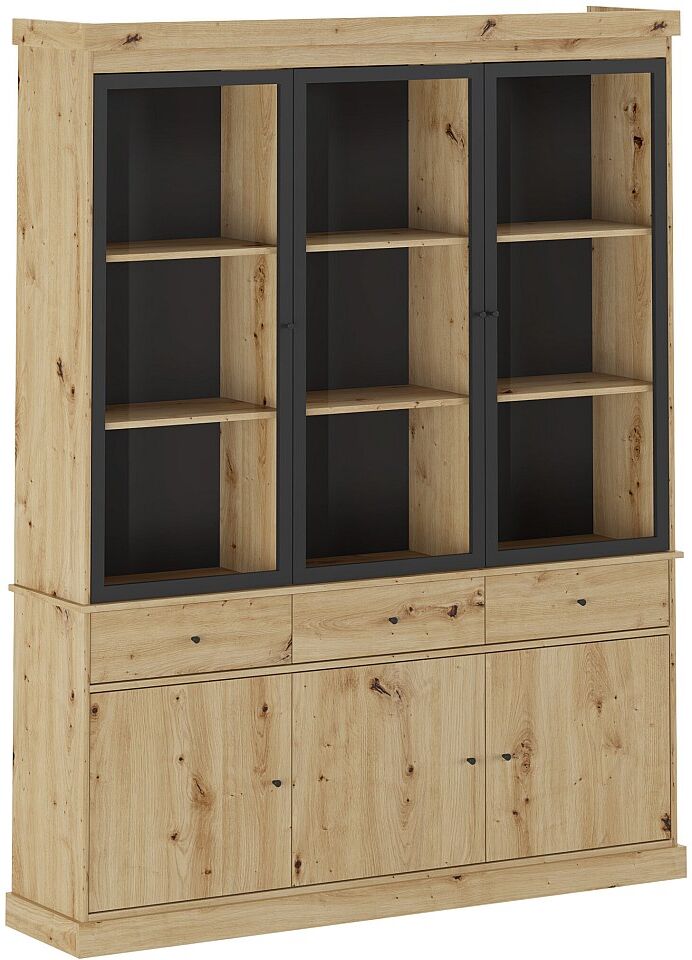 Vente-unique Vitrine mit Stauraum und LEDs - Natur und Schwarz - MARSORIA