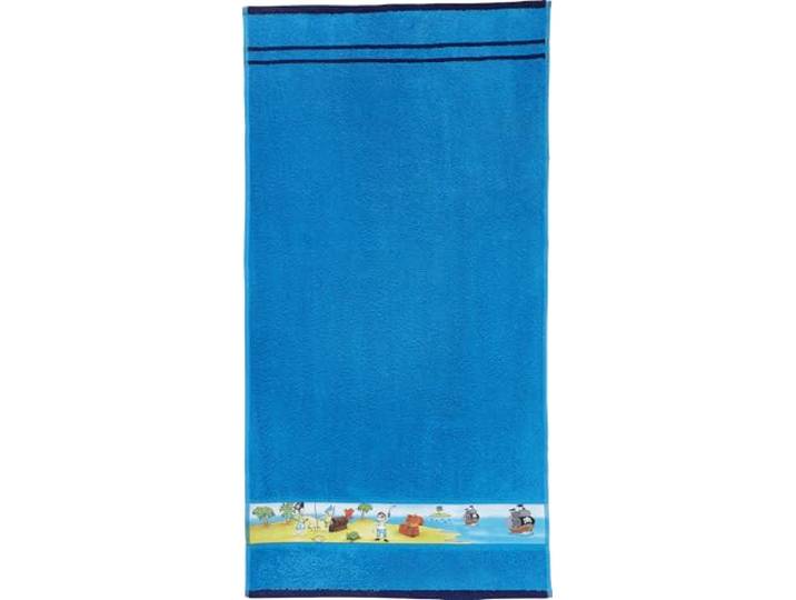 Erwin Müller Kinder-Badetuch Frottier blau Größe 70x140 cm - mit Piratenmotiv auf Bordüre, 100% Baumwolle