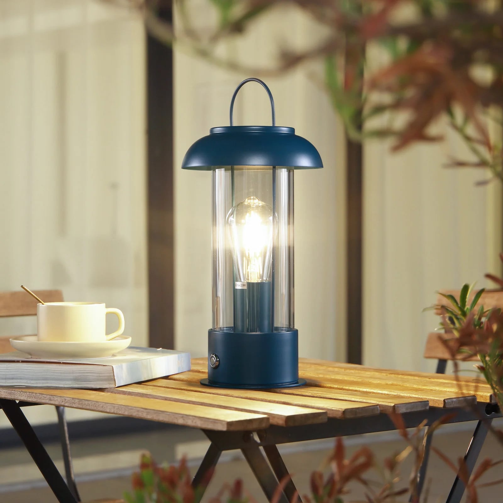 Lindby Yvette Draagbare Tafellamp Blauw - IP44 - Modern Metaal