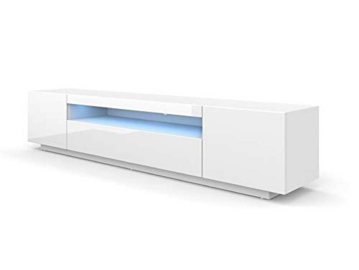 BIM Furniture LOWBOARD 200 cm TV Schrank Solo, Unterschrank mit LED, Fernsehschrank, TV Board, Sideboard RTV, TV Schrank, HiFi-Tisch, LED Beleuchtung Weiß Schwarz Grau Graphit Hochglanz (Weiß)