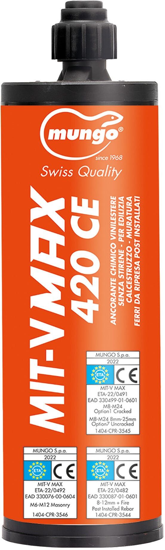 Mungo ANCORANTE CHIMICO VINILESTERE  MIT-V MAX 420 ml NO STIRENE PER FISSAGGIO STRUTTURALE