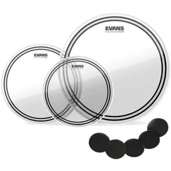 Evans EC2SCLR-F 10-12-14 Clear Tom Pack mit Damper Pads (Tom), Drumhead, Transparent