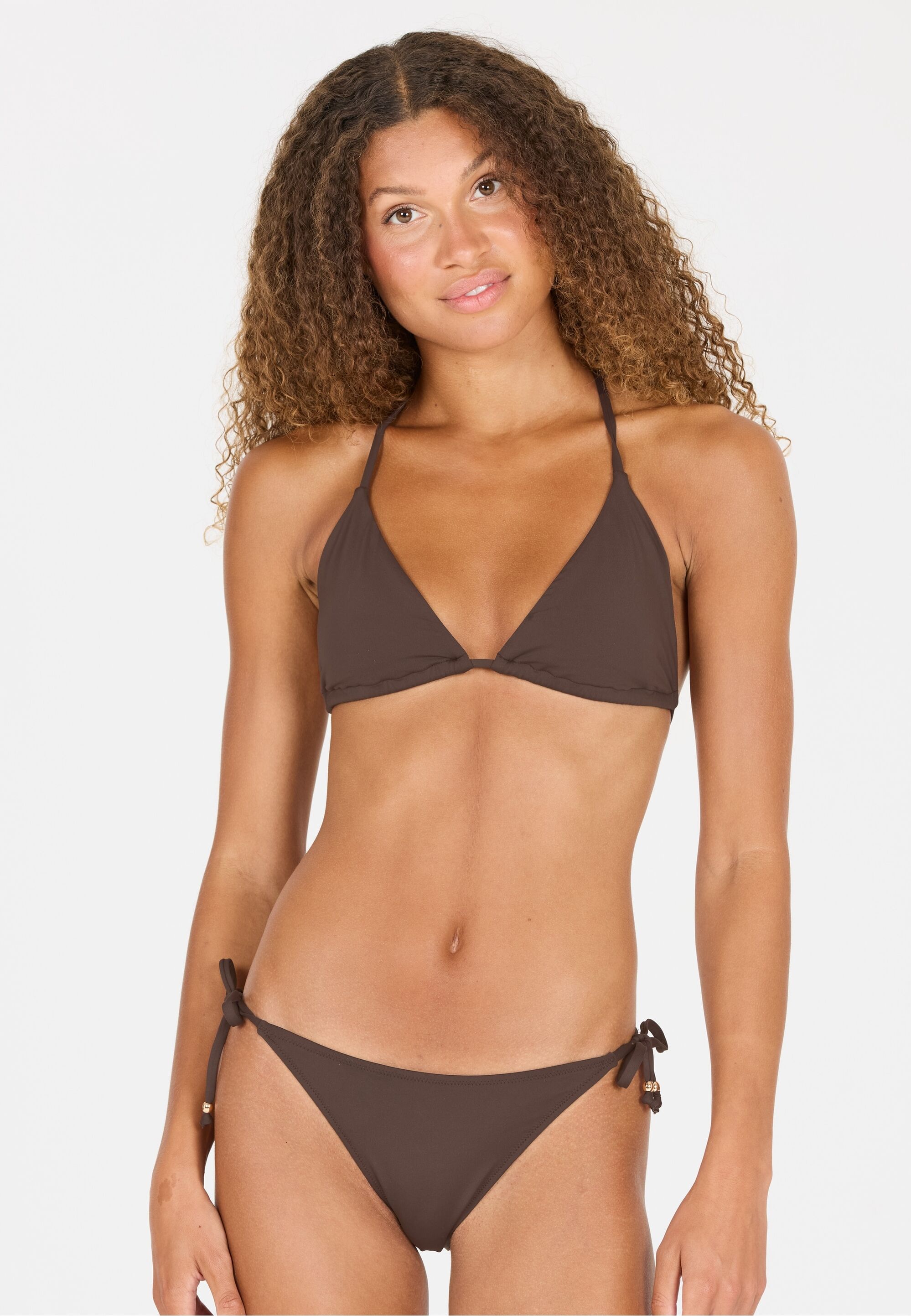 Triangel-Bikini-Top ATHLECIA "Sherrill", Damen, Gr. 40, braun (rostbraun), 85% Polyamid, 15% Elasthan, unifarben, Bikini-Oberteile, im stilvoll gebundenen Triangle-Style