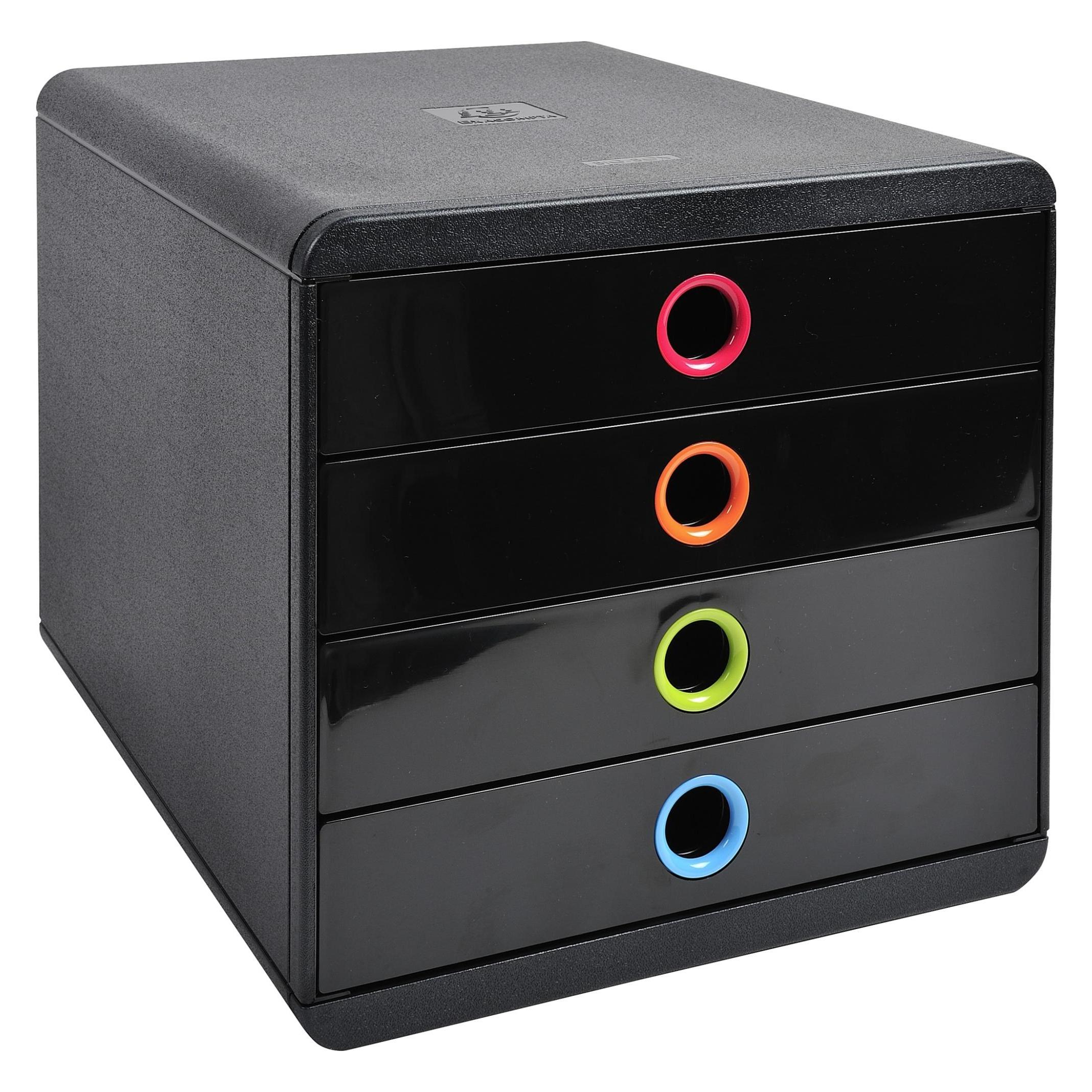 Exacompta Schubladenbox Pop Box 4 Schubladen, Schwarz / Harlekin (A4+) (314498D)