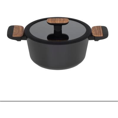 Kochtopf RESTO KITCHENWARE "Mon, Bratentopf antihaftbeschichtet und spülmaschinenfest", schwarz, H:8,5cm L:32,1cm Ø:20cm, Töpfe, Bratentopf Kochtopf, mit Glasdeckel und stoßdämpfendem Silikonrand, im Geschenkkarton