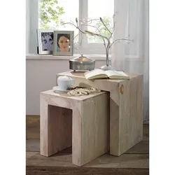 Beistelltisch Akazie 45x35x45 white stone getüncht NATURE WHITE #12