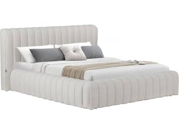 Stoff-Doppelbett Tignes mit Stauraum - 160 x 200 cm - Beige