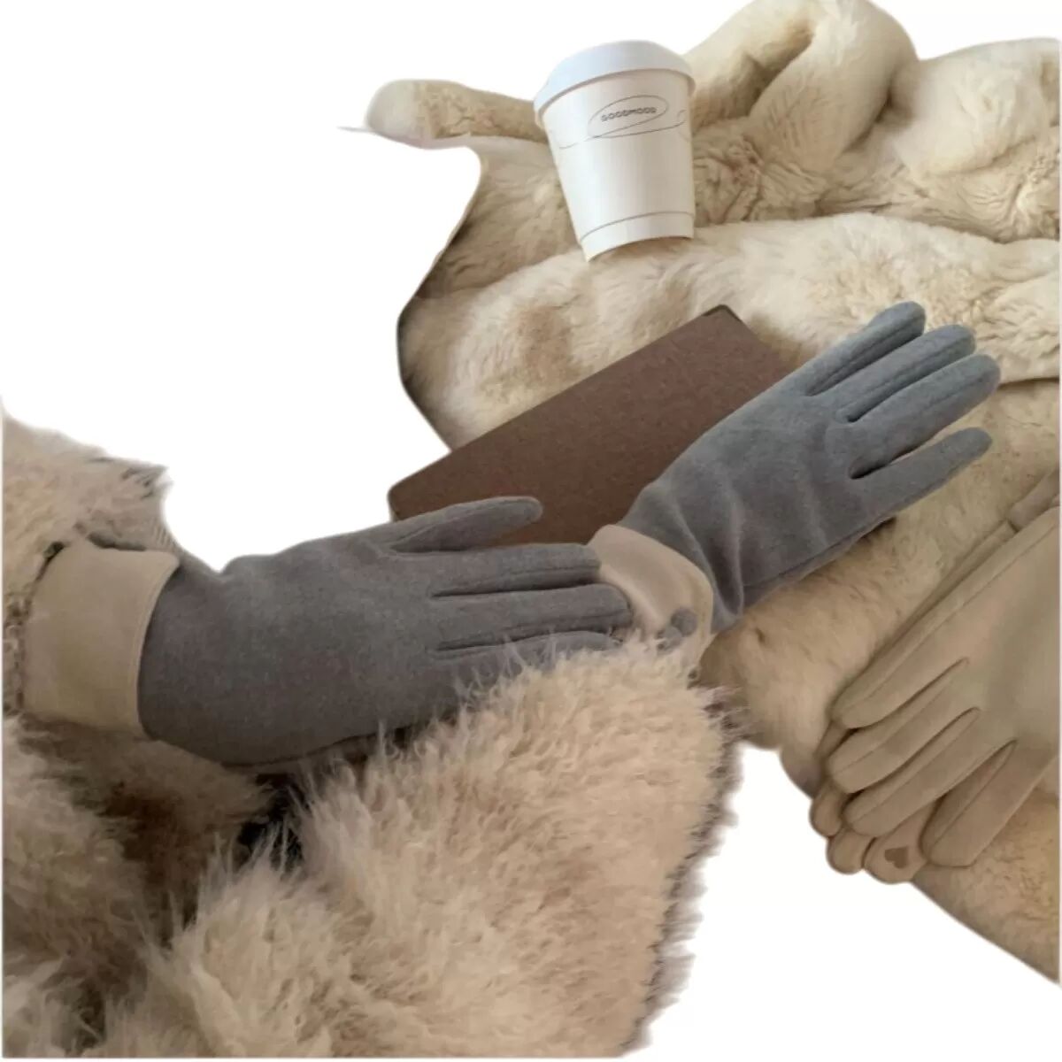 INF Winterhandschuhe mit Knopfdesign, Fleece-Futter und Verdickung für Outdoor-Radfahren Grau