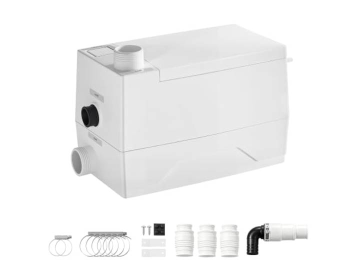 VEVOR Hebeanlage 350 W 7200 L/h Abwasserhebeanlage mit 8 m Förderhöhe Weiß Abwasserpumpe mit 3 Einlässen zur Abwasserentsorgung in Keller Küche Spüle Dusche Badewanne und Waschküche