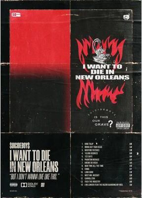 Inspired Finds Vintage Suicideboys Album Canvas Poster Hip Hop Wall Art Room Decor red black Tracklist 11.8x16.5in Unframed