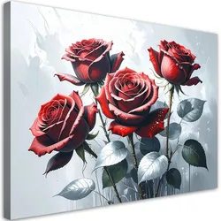 WANDBILD, Rote Rosenblüten auf grauem Hintergrund
