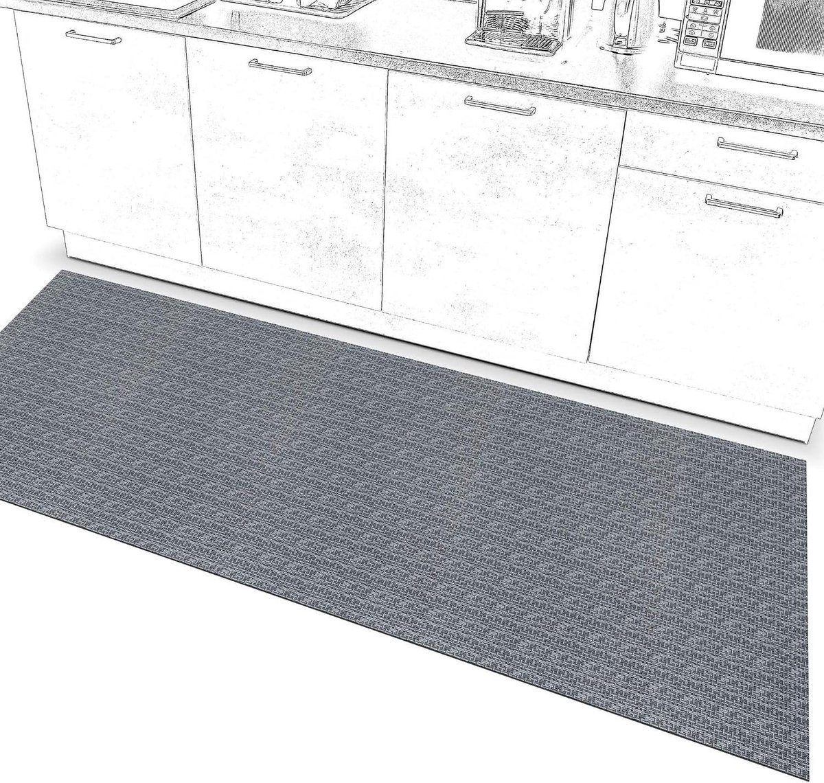 Groen Keuken Runner Vloerkleed met Antislip - Machinaal Geweven - B/D: 65 x 1000 cm