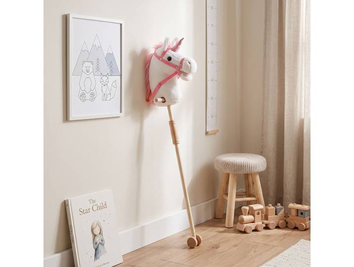 AIYAPLAY Cheval à Bâton Licorne Blanc 95cm Sons Roues Enfant