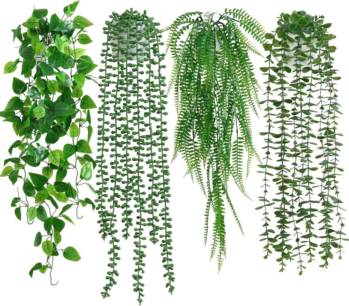 Set van 4 onderhoudsvrije groene hangplanten voor decoratie