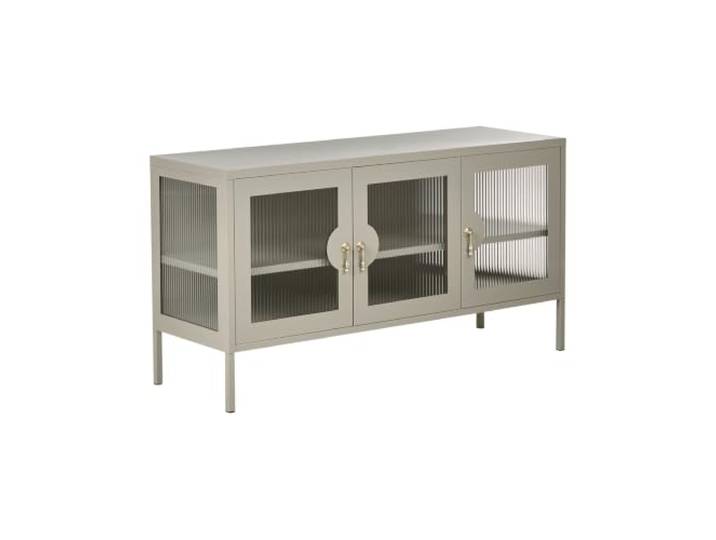 Beliani Sideboard mit 3 Türen Hellbeige Stahl 3 Riffelglas Metall, Beige, 2 Einlegeböden, Glamourös, Pulverbeschichtet, 120 x 40 x 65 cm