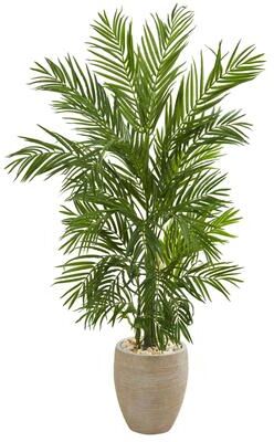 Nearly Natural 5' Areca Palm Artificial Tree in Sand Colored Planter - h: 5 ft. w: 31 in. d: 25 in