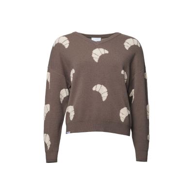 V-Ausschnitt-Pullover KLEINIGKEIT "Kleinigkeit Hörnchen Wollma", Damen, Gr. M, braun (schwarz chocolate), 35% Polyacryl, 29% Polyester, 21% Nylon, 15% Viskose, mehrfarbig, relaxed fit, V-Ausschnitt, Pullover