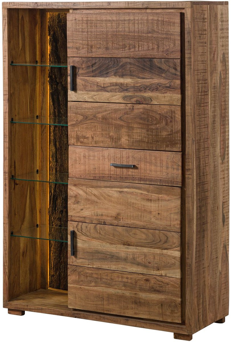 Massivmoebel24 BARK Highboard van massief acaciahout, blank gelakt, B/D/H: 100 x 40 x 150 cm