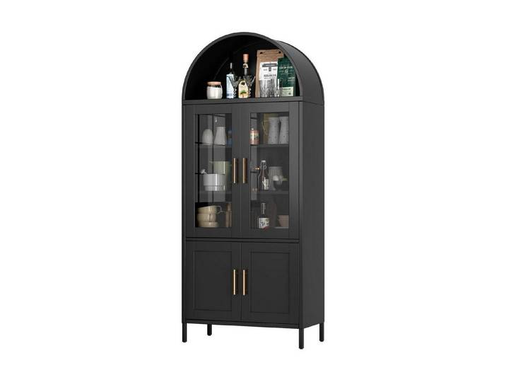 LuxusKollektion Glasvitrine Vitrine Metall Glasstür Metalltür Bogendach Schwarz 185 cm 4 portes