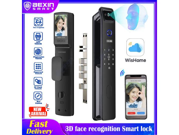 Serrure de porte intelligente Face Heroes, caméra de sécurité, moniteur intelligent, empreinte digitale, mot de passe, clé électronique, déverrouillage, vente en gros, 3D