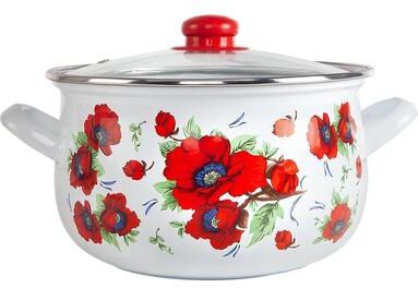 STP Goods Poppies Belly Deep Enamel on Steel Casserole w/Glass Lid