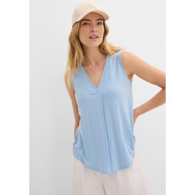 Shirttop BONPRIX, Damen, Gr. 48/50 (XL), blau (hellblau), Jersey, Obermaterial: 95% Viskose, 5% Elasthan, unifarben, bequem hüftbedeckend, V-Ausschnitt, Tops Shirttop, bequeme Passform, aus Viskose-Mix, V-Ausschnitt