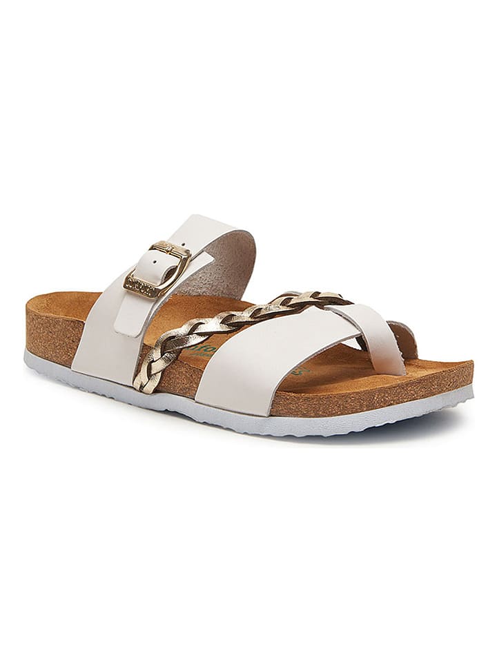 Comfortfusse Leder-Zehentrenner in Gold/ Weiß - 39
