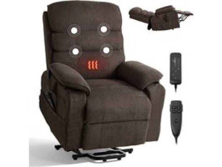 VEVOR Fernsehsessel Elektrisch, Relaxsessel mit Aufstehhilfe, Wärme- & Massagefunktion, Seniorensessel Stufenlose Verstellung, Massagesessel mit Chenille-Bezug & Fernbedienung, Braun