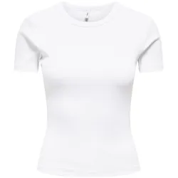 ONLY Damen T-Shirt - ONLVAL LIFE O-NECK TOP, Rundhals, Baumwolle, einfarbig Weiß / XL