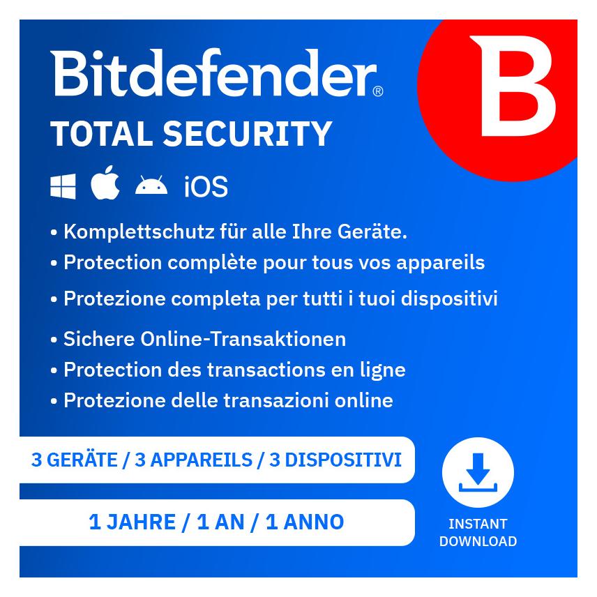 Bitdefender Total Security (1 User, 3 Geräte/User, 12 Monate) (CP_TS_3_12_EU)