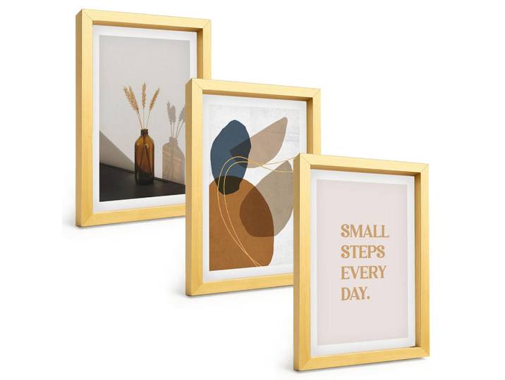 Tulup Bilder SET 3er Set - 20x30 cm Goldrahmen - Set abstrakter Formen, Goldfarben, Kunststoff, Rechteckig, 20x30 cm, Fotografie, Bilder & Rahmen, Bilder
