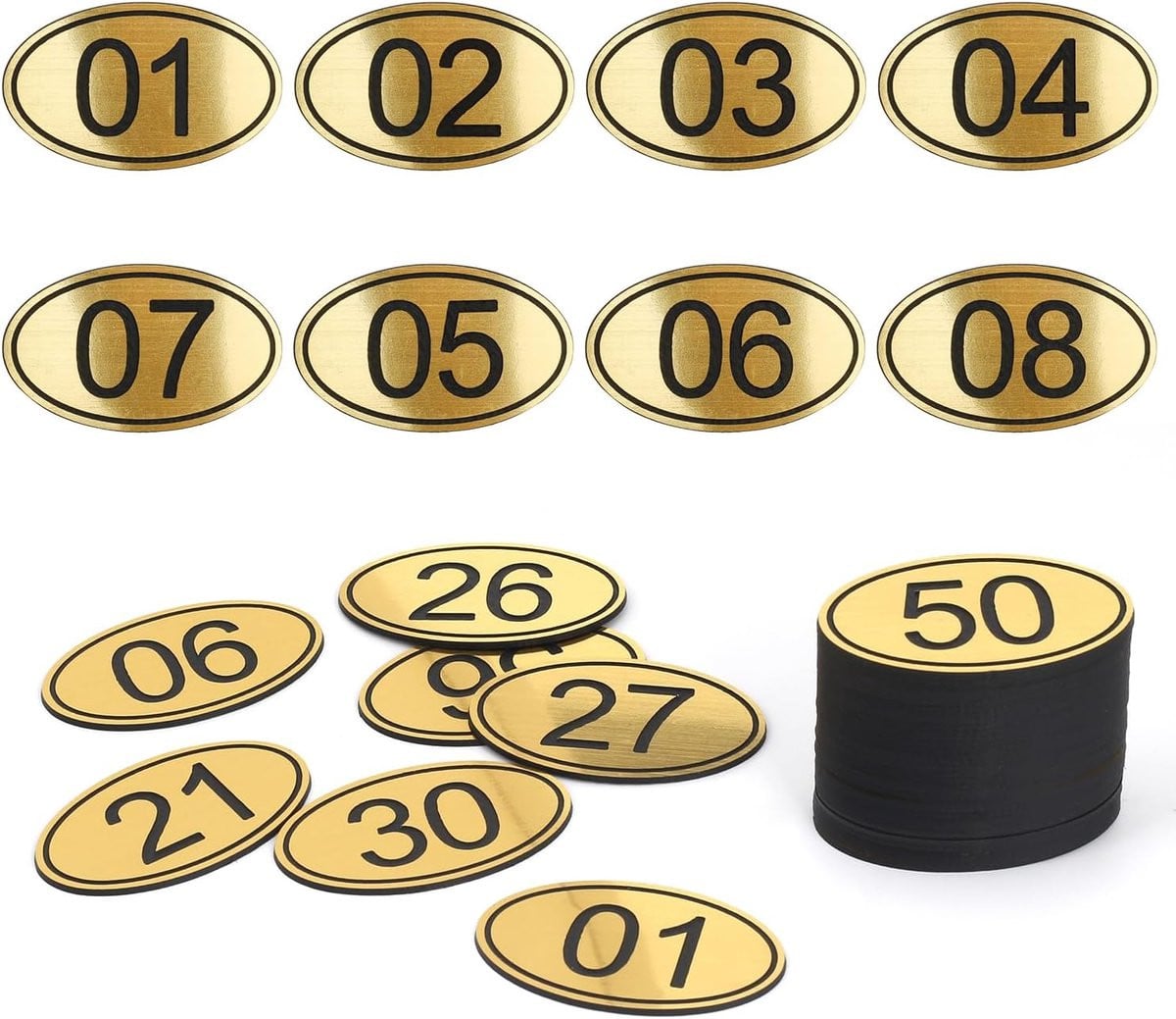 Gegraveerde Gouden Ovale Tafelnummers en Locker Tags met Dubbelzijdige Tape - Set van 1 tot 50 stuks