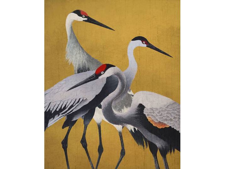 Fotobehang - Yellow Cranes 200x250cm - Vliesbehang