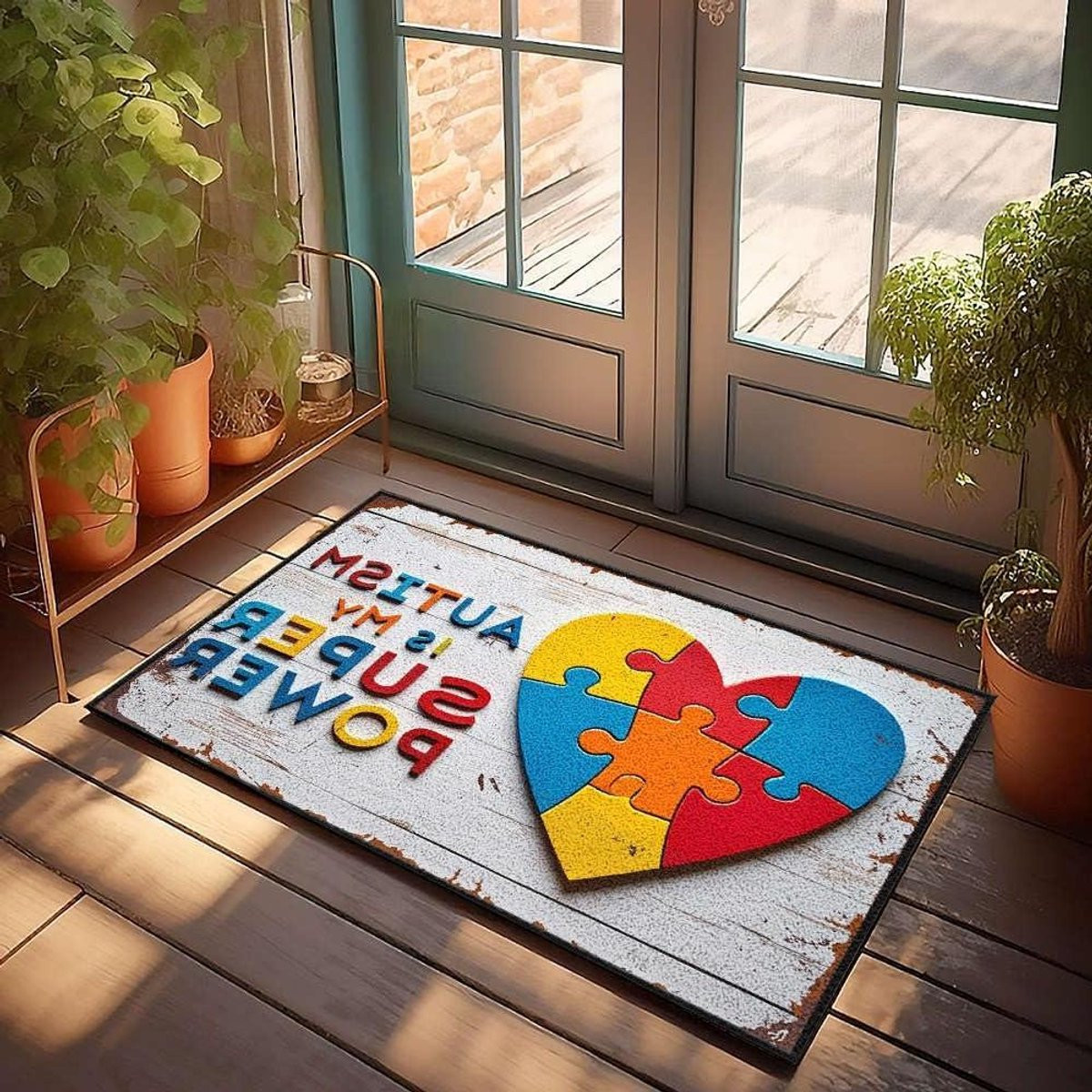 Kleurrijke Welkomstmat Autisme met Antislip Rubberen Achterkant - 50 x 80 cm