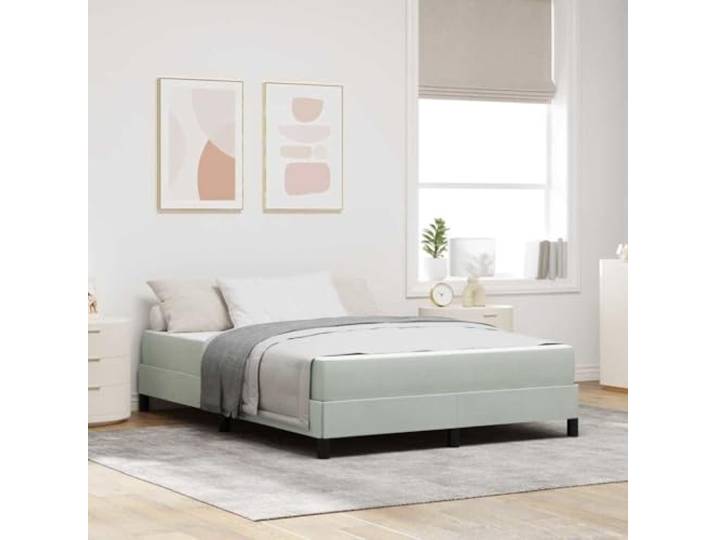 Stoffbezogenes Boxspringbett Elegantes Design 160 x 200 cm Grau Boxspringbett mit Matratze Hellgrau 160 x 200 cm Stoff King Size Lattenrost Stabil Holzrahmen Modernes Schlafzimmer Komfort