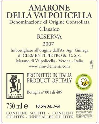 """Pietro Clementi""" """Pietro Clementi Amarone della Valpolicella Riserva 2007 Red Wine - Italy"""