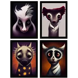 POSTER Set mit 4 Rot Tier im T Burton Goth Stil A3 Rahmenlos