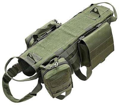 Uplift Essentials Professional Tactical Adventure Dog Harness With Utility Pouches army Green l