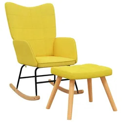 Décoshop26 - Schaukelstuhl mit Fußstütze für das Wohnzimmer bezogen mit senfgelbem Stoff DEC028878 DEC028878