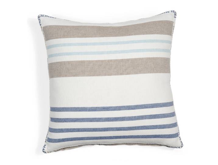 Kissen aus Baumwolle mit gewebtem Streifenmotiv, weiß, blau und taupe, 50x50cm