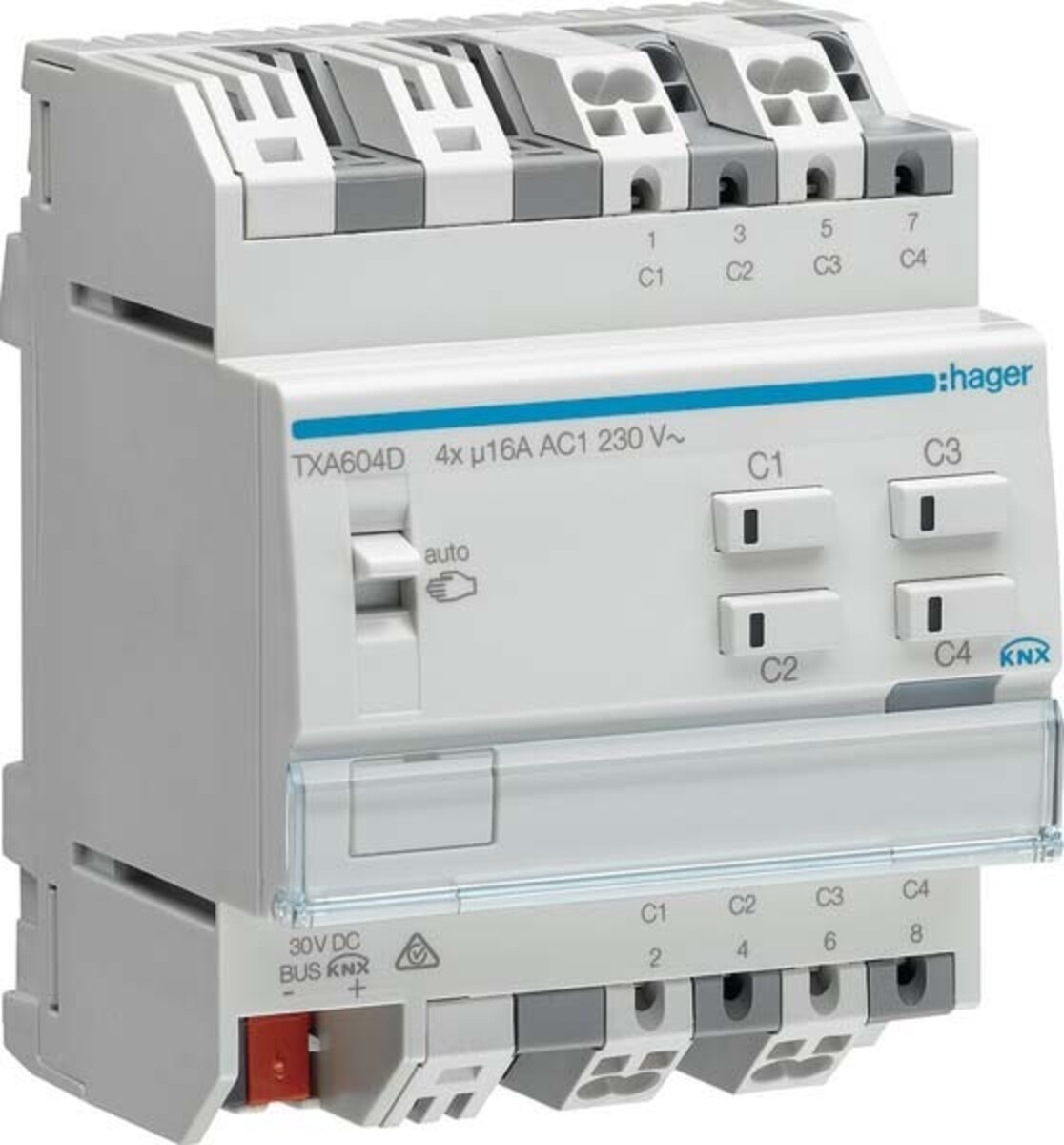 Hager schakel-/jaloezie-actor TXA604D, 4/2-voudig, KNX easy, 16A, geschikt voor C-belasting