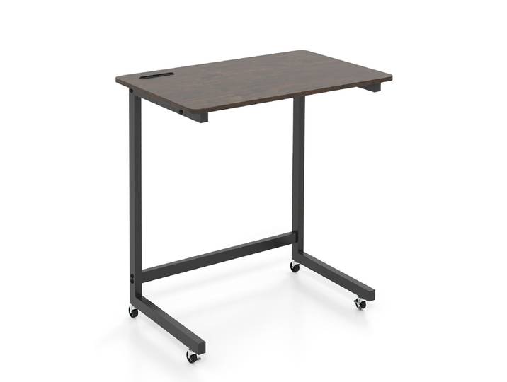 C-vormige Bijzettafel met Wieltjes Mobiele Laptoptabel met Geïntegreerde Mobiele Telefoonhouder