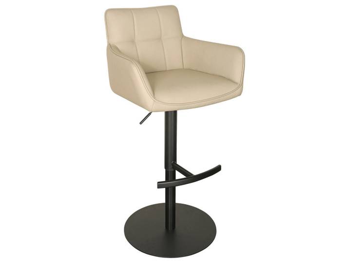 Livetastic Barhocker, Schwarz, Beige, Metall, Echtleder, Rindleder, Drehteller, 54.5x90x112 cm, Sitzfläche 360° drehbar, inklusive Armlehnen, Esszimmer, Barmöbel, Barhocker