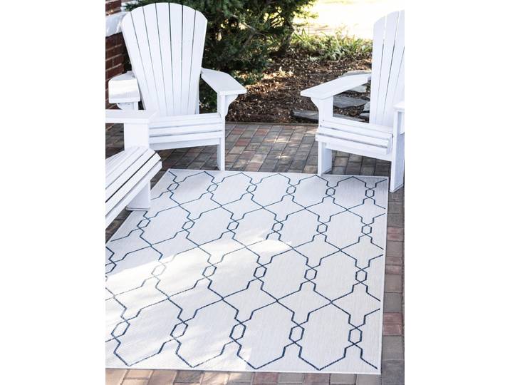 Outdoorteppich Outdoor Crosses, LAGERRÄUMUNG , blau (elfenbeinfarben, marineblau), B:183cm H:4mm L:274cm, Polypropylen (PP), MYFLAIR MÖBEL & ACCESSOIRES, Teppiche, Outdoorteppich, Flachgewebe, In- und Outdoor geeignet
